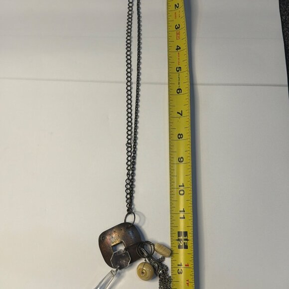 Long Bohemian Charm Necklace Brass Tone Locket Pendant Pearls 14" Womens Jewelry - Picture 4 of 4